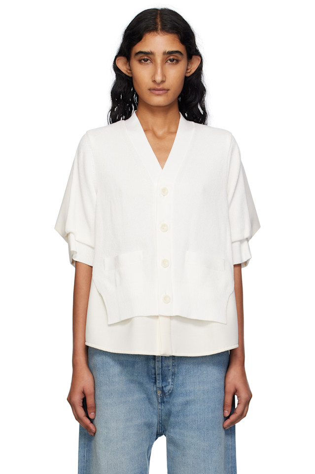 Кардиган из смесовой костюмной ткани вязка Sacai, белый
Кардиган из смесовой костюмной ткани вязка Sacai, белый