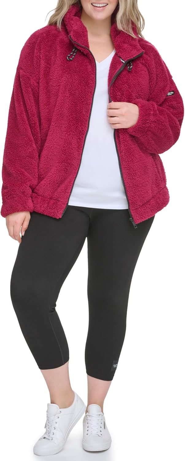 Calvin Klein Женская худи оверсайз с канатной отделкой на молнии из шерпы, Chianti 
Calvin Klein Женская худи оверсайз с канатной отделкой на молнии из шерпы, Chianti