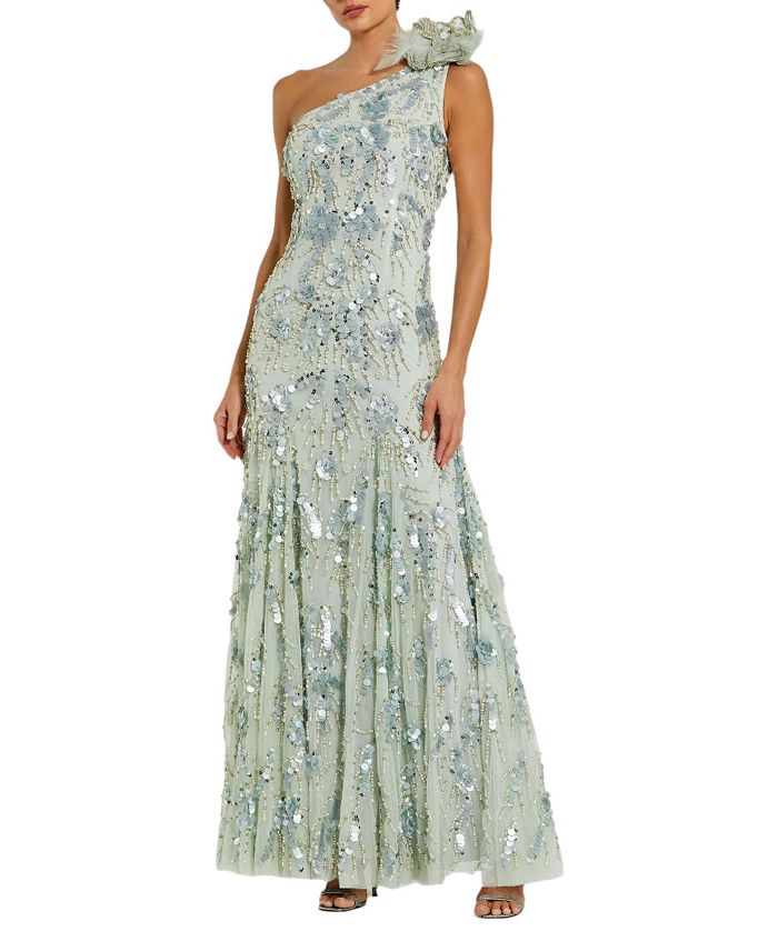 Платье-труба на одно плечо из сетки с бусинами и цветком Mac Duggal, зеленый
Платье-труба на одно плечо из сетки с бусинами и цветком Mac Duggal, зеленый