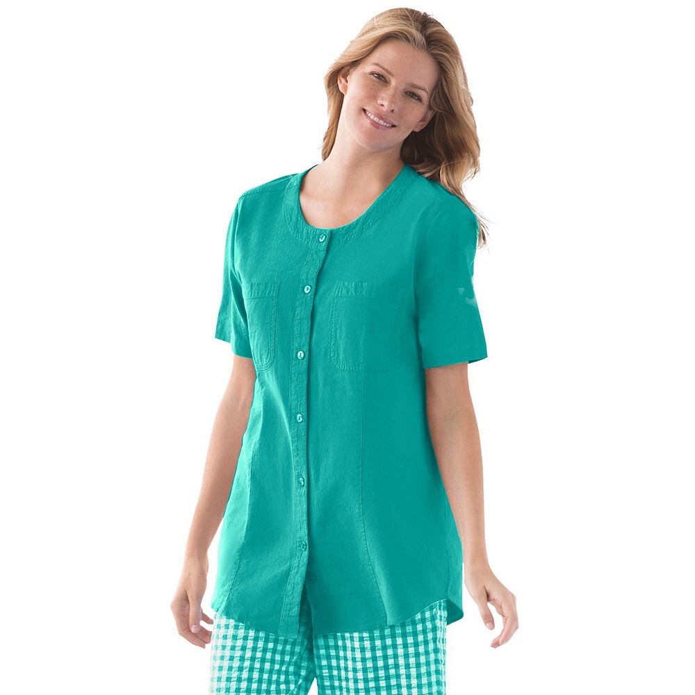 Женщина в женской мятой рубашке с короткими рукавами больших размеров Woman Within, цвет Waterfall
Женщина в женской мятой рубашке с короткими рукавами больших размеров Woman Within, цвет Waterfall