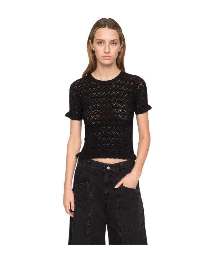 Вязаный топ с короткими рукавами и оборками Sea Ny, черный
Вязаный топ с короткими рукавами и оборками Sea Ny, черный