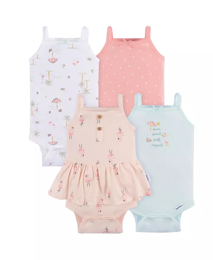 Комплект из 4 боди без рукавов для девочек Gerber, розовый 
Комплект из 4 боди без рукавов для девочек Gerber, розовый