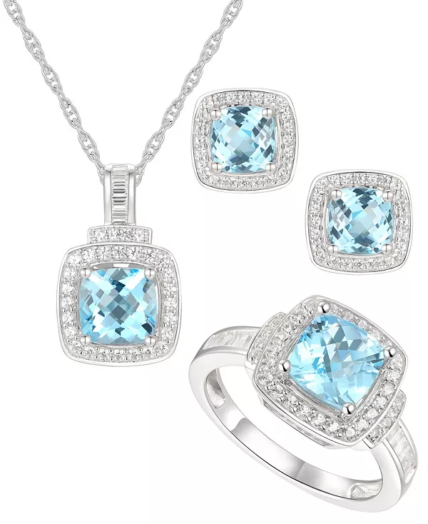 Комплект из 3 подвесок, кольца и серег-гвоздиков с голубым топазом (4,5 карата) и белым топазом (1 карат) из стерлингового серебра. Macy'S, white
Комплект из 3 подвесок, кольца и серег-гвоздиков с голубым топазом (4,5 карата) и белым топазом (1 карат) из стерлингового серебра. Macy'S, white