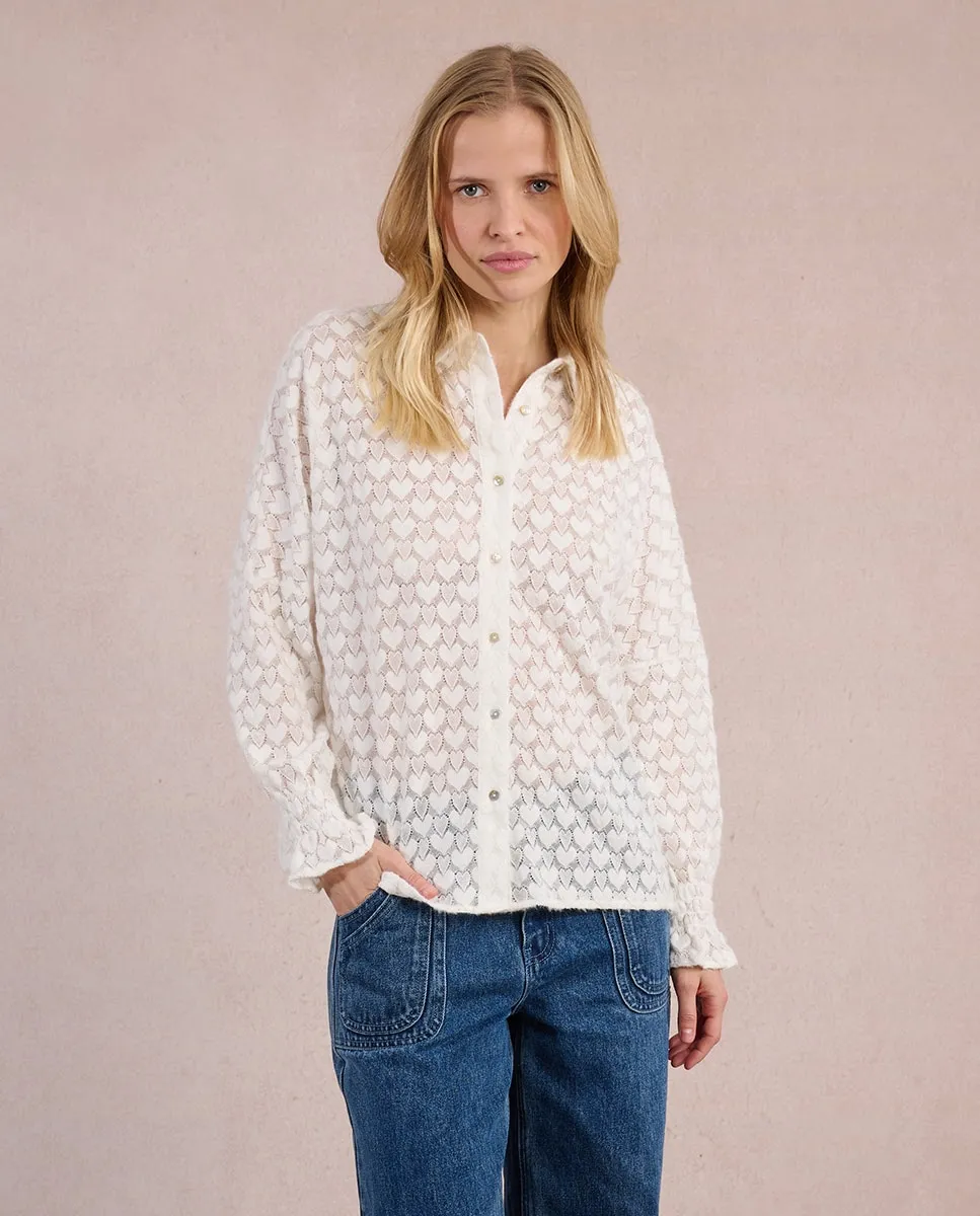 Женская рубашка с длинным рукавом, деталями в виде сердец в стиле поэта Molly Bracken, белый
Женская рубашка с длинным рукавом, деталями в виде сердец в стиле поэта Molly Bracken, белый