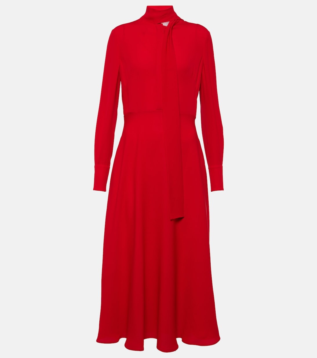 Шелковое платье миди с завязками на воротнике Valentino, красный 
Шелковое платье миди с завязками на воротнике Valentino, красный