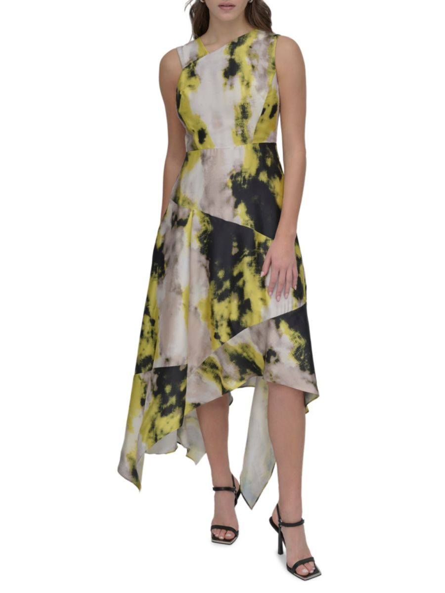 Платье-миди из твила с набивным рисунком и шарфом DKNY, цвет Geo Stream Print 
Платье-миди из твила с набивным рисунком и шарфом DKNY, цвет Geo Stream Print