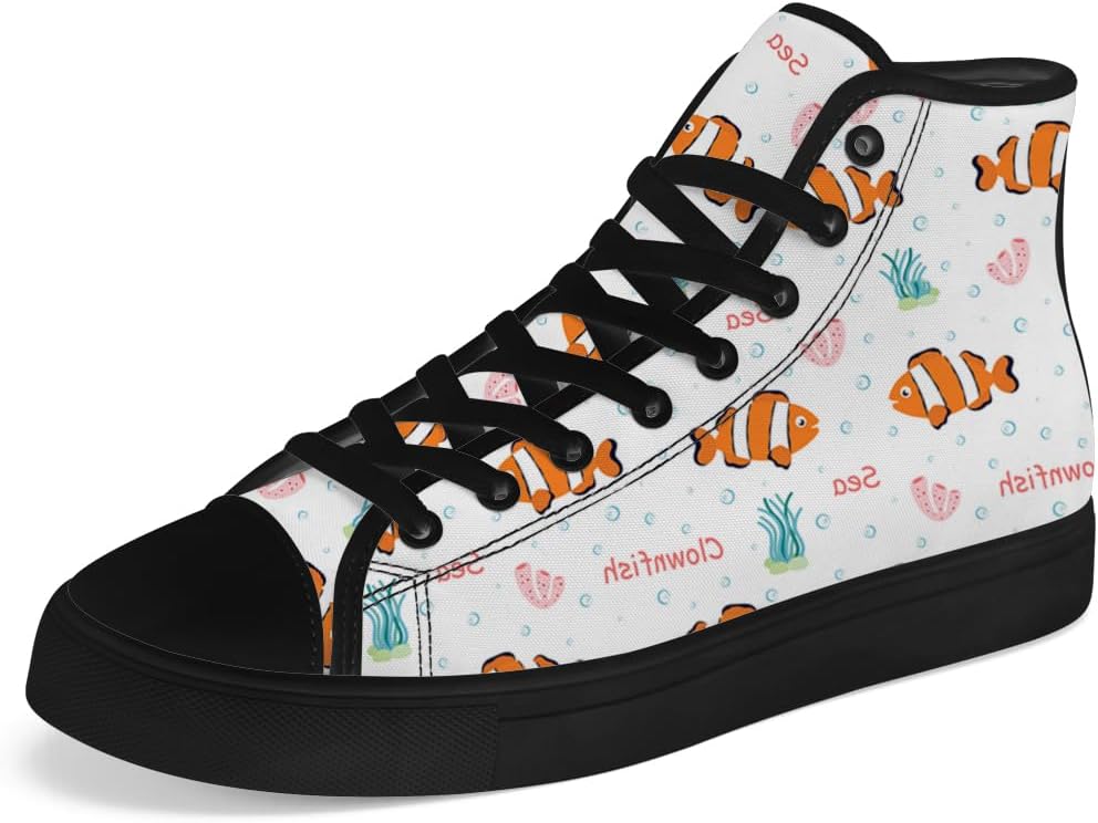 Мужские и женские кеды-кроссовки с высокой посадкой из холста с фантазийным рисунком клоунской рыбки, шнуровка, повседневная обувь Chebing, белый/оранжевый
Мужские и женские кеды-кроссовки с высокой посадкой из холста с фантазийным рисунком клоунской рыбки, шнуровка, повседневная обувь Chebing, белый/оранжевый