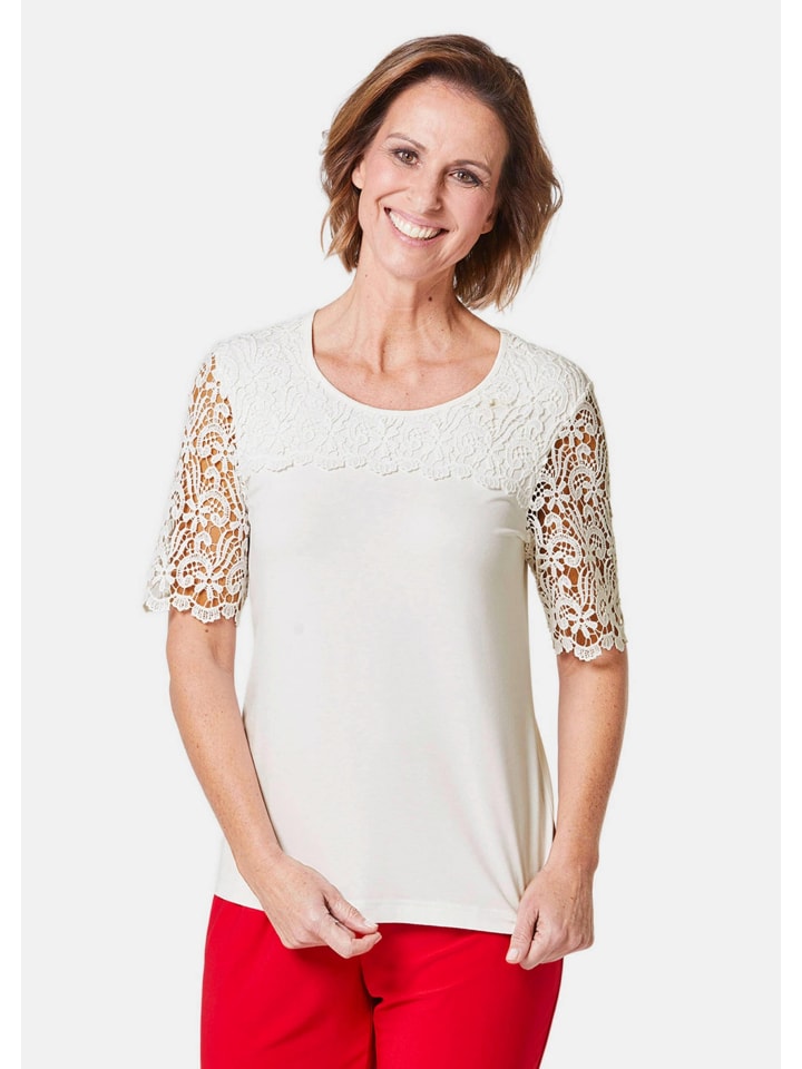Кружевная рубашка, вискозная блузка с кружевом в оттенке белого. GOLDNER
Кружевная рубашка, вискозная блузка с кружевом в оттенке белого. GOLDNER