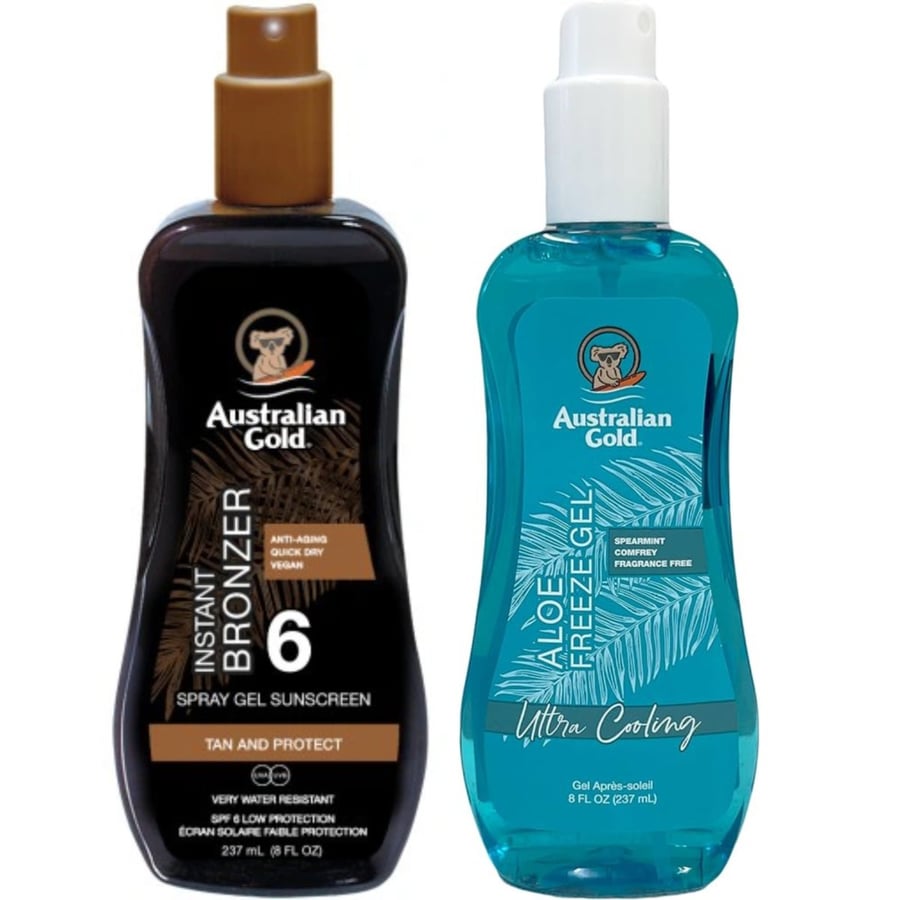 Australian Gold Bronzer Spray Gel SPF6 + Aloe Freeze Gel
Australian Gold Bronzer Spray Gel SPF6 + Aloe Freeze Gel