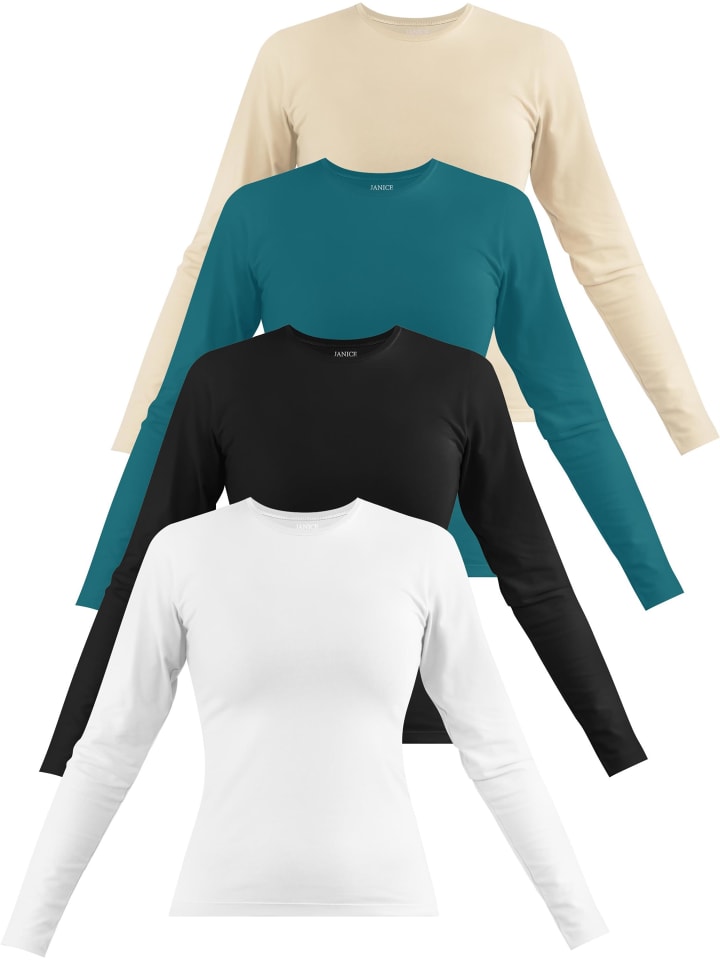 Лонгслив Janice 4 x Damen Langarmshirt hochgeschlossen Niska, цвет Weiß/Schwarz/Petrol/Beige
Лонгслив Janice 4 x Damen Langarmshirt hochgeschlossen Niska, цвет Weiß/Schwarz/Petrol/Beige