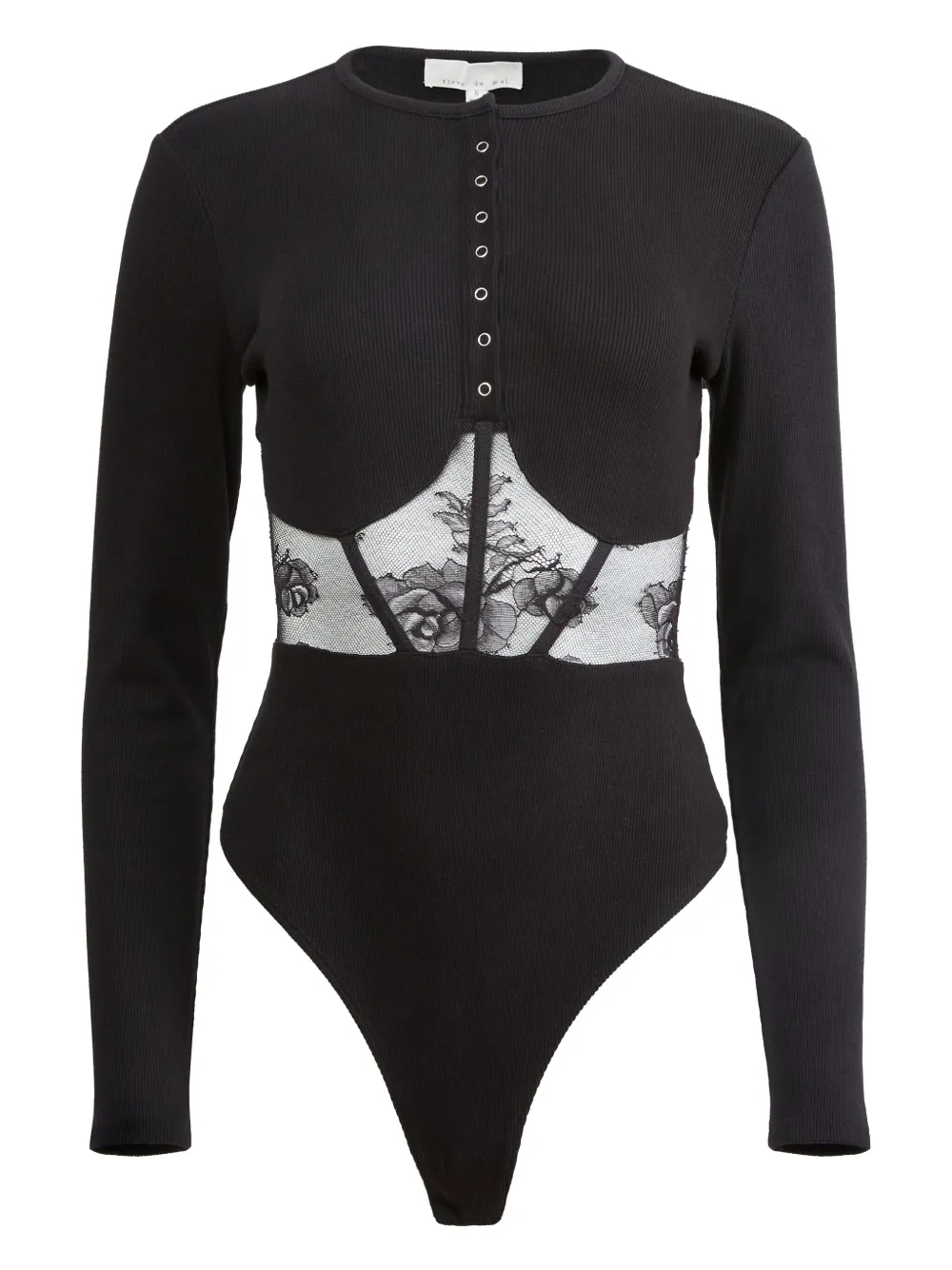 Кружевное боди со вставками Fleur Du Mal, черный 
Кружевное боди со вставками Fleur Du Mal, черный