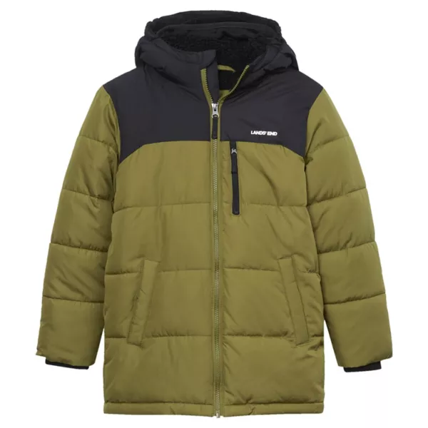 Мальчиковая утеплённая куртка с капюшоном на подкладке из шерпы, водоотталкивающая, для возраста 2-20 лет Lands' End, цвет light olive black 
Мальчиковая утеплённая куртка с капюшоном на подкладке из шерпы, водоотталкивающая, для возраста 2-20 лет Lands' End, цвет light olive black