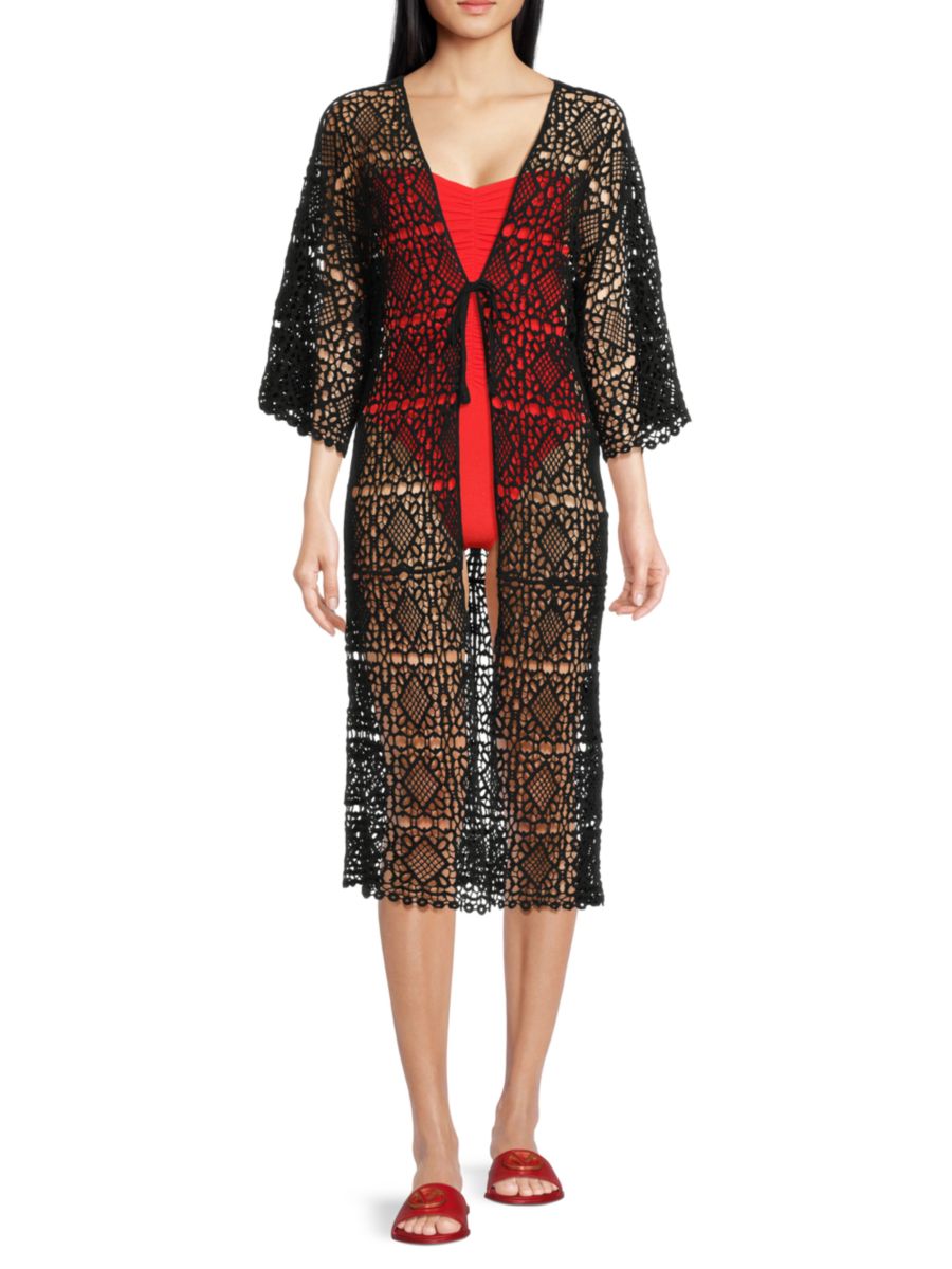 Длинный кардиган Summer Breeze с завязками на резинке и ромбовидной вязкой Area Stars, черный 
Длинный кардиган Summer Breeze с завязками на резинке и ромбовидной вязкой Area Stars, черный