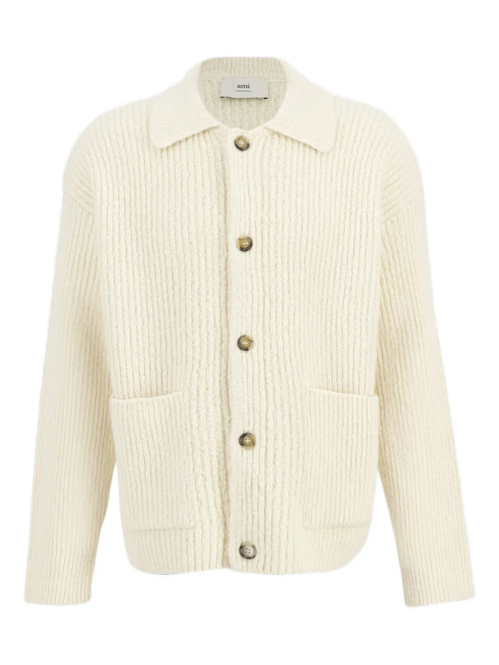 Кардиган с ребристым воротником AMI Paris, нейтральный
Кардиган с ребристым воротником AMI Paris, нейтральный