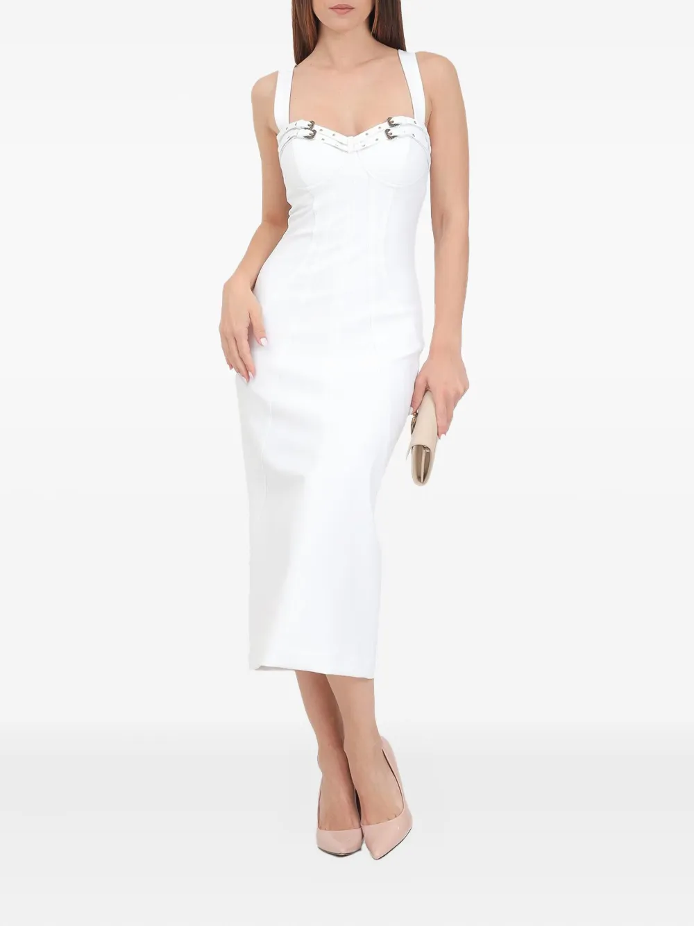 Платье миди с декорированной пряжками Versace Jeans Couture, белый 
Платье миди с декорированной пряжками Versace Jeans Couture, белый