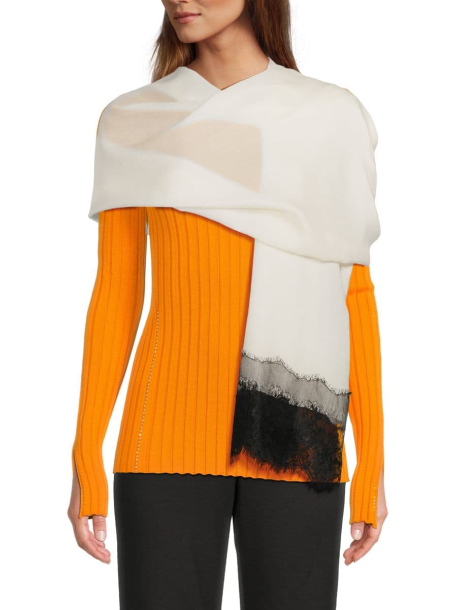 Шарф из шелка и шерсти с кружевной отделкой La Fiorentina, белый/черный
Шарф из шелка и шерсти с кружевной отделкой La Fiorentina, белый/черный