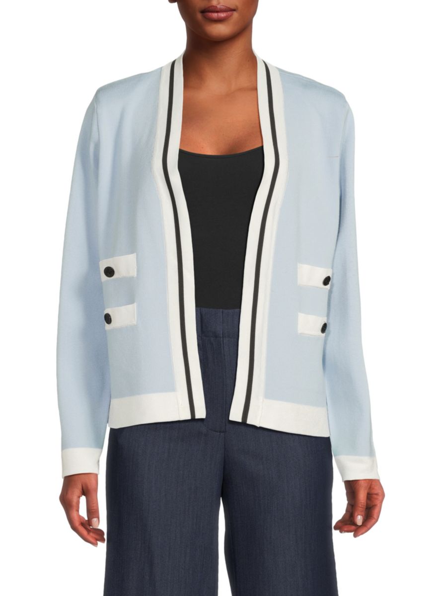 Кардиган из эластичного трикотажа с контрастной отделкой и открытым передом Karl Lagerfeld Paris, синий мульти
Кардиган из эластичного трикотажа с контрастной отделкой и открытым передом Karl Lagerfeld Paris, синий мульти