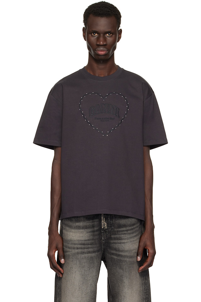 Футболка oversize из плотного хлопка с принтом сердца Ganni, цвет phantom
Футболка oversize из плотного хлопка с принтом сердца Ganni, цвет phantom