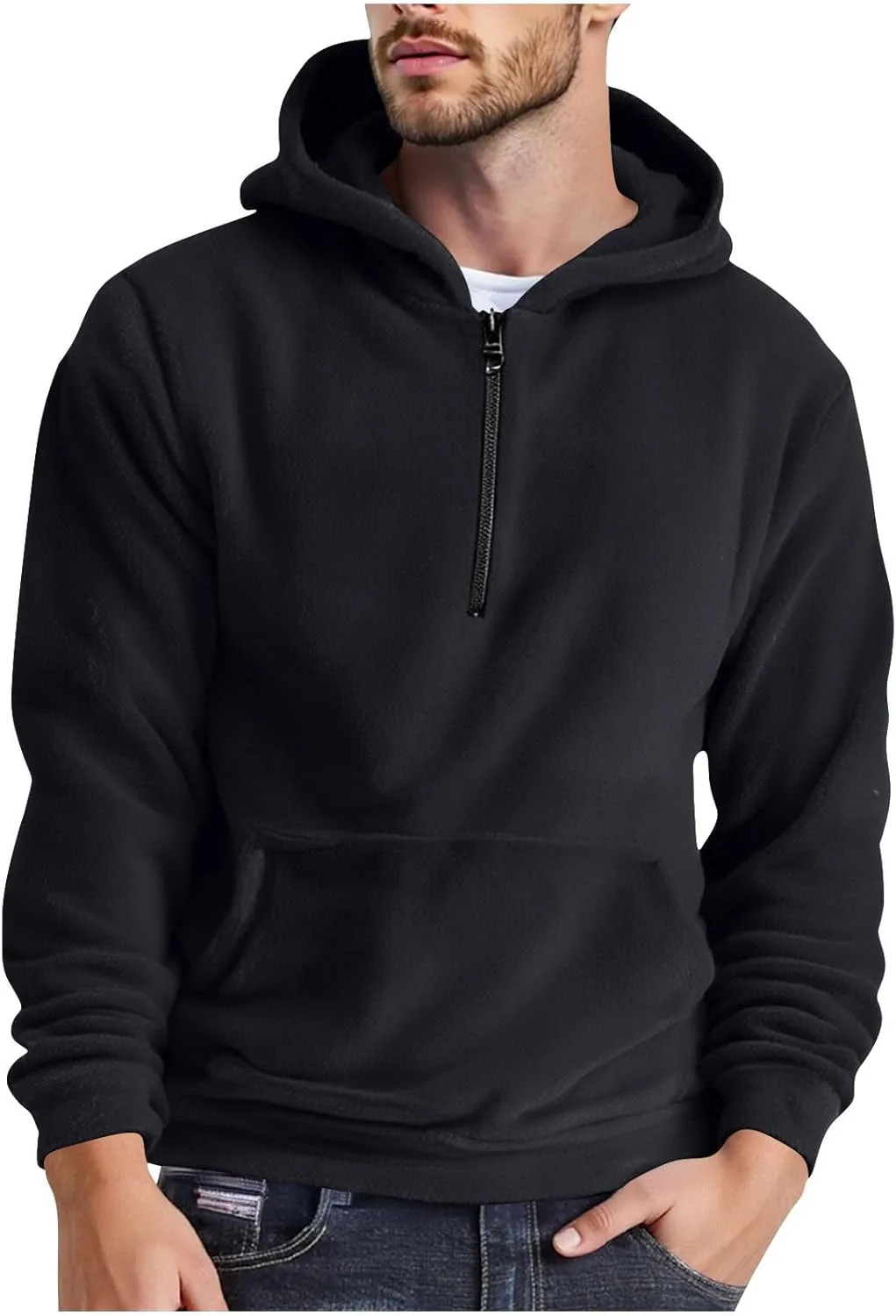 Мужская флисовая толстовка с капюшоном и карманом
Мужская флисовая толстовка с капюшоном и карманом