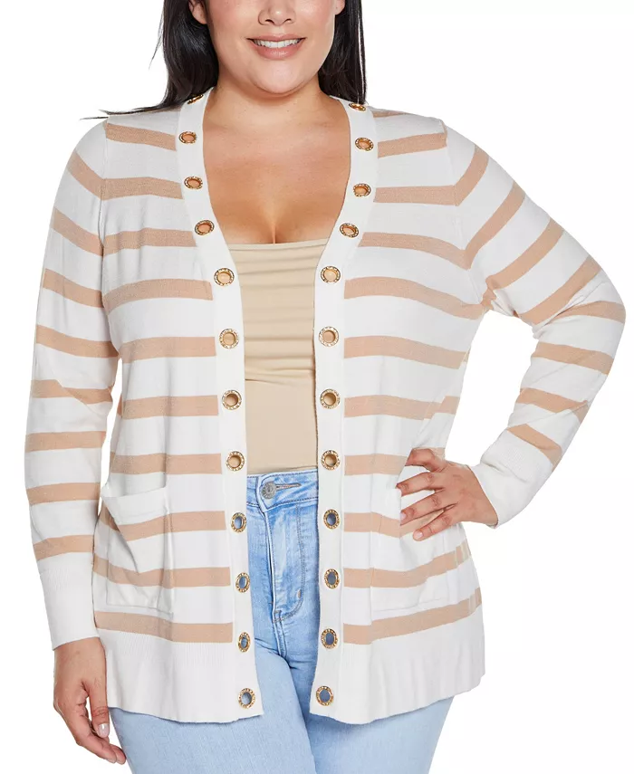 Кардиган размера плюс с черной этикеткой, стразами, люверсами, в полоску, с открытым передом Belldini, мультиколор
Кардиган размера плюс с черной этикеткой, стразами, люверсами, в полоску, с открытым передом Belldini, мультиколор