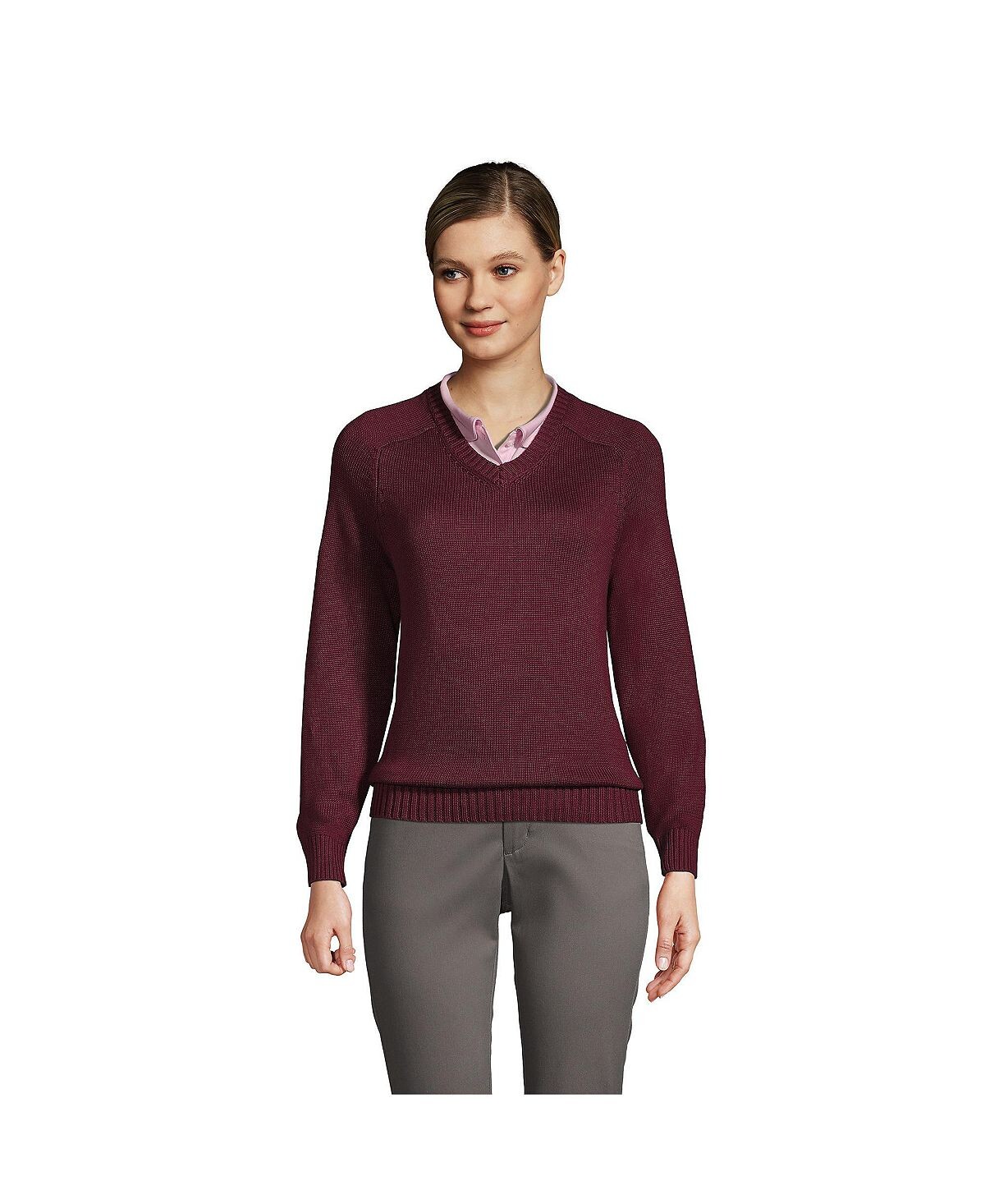 Школьная форма, женский хлопковый свитер с v-образным вырезом из модала Lands' End
Школьная форма, женский хлопковый свитер с v-образным вырезом из модала Lands' End