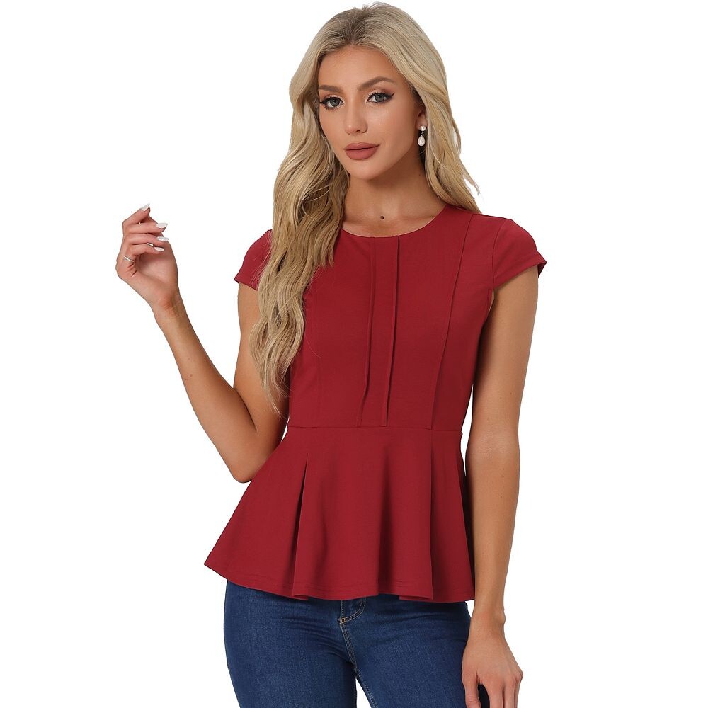 Женский элегантный однотонный топ с короткими рукавами и баской ALLEGRA K, цвет Dark Red 
Женский элегантный однотонный топ с короткими рукавами и баской ALLEGRA K, цвет Dark Red