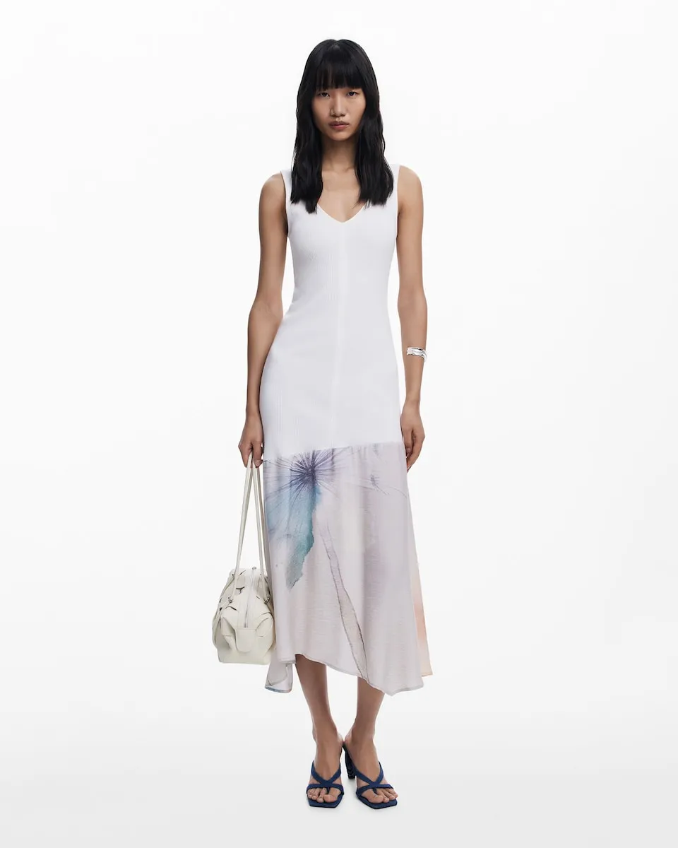 Платье с комбинированным V-образным вырезом Desigual, белый
Платье с комбинированным V-образным вырезом Desigual, белый