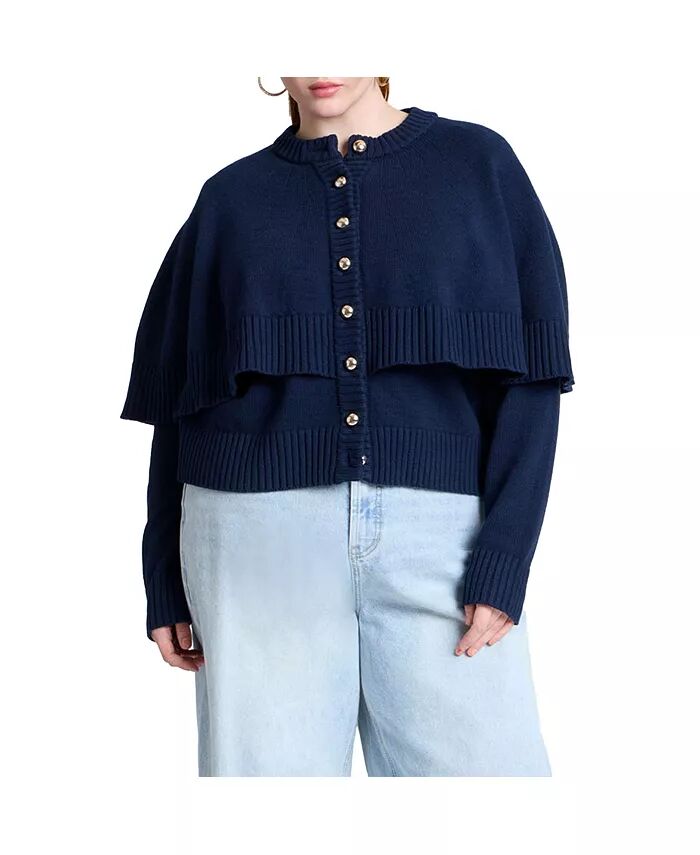 Женский свитер-накидка больших размеров ELOQUII, синий
Женский свитер-накидка больших размеров ELOQUII, синий