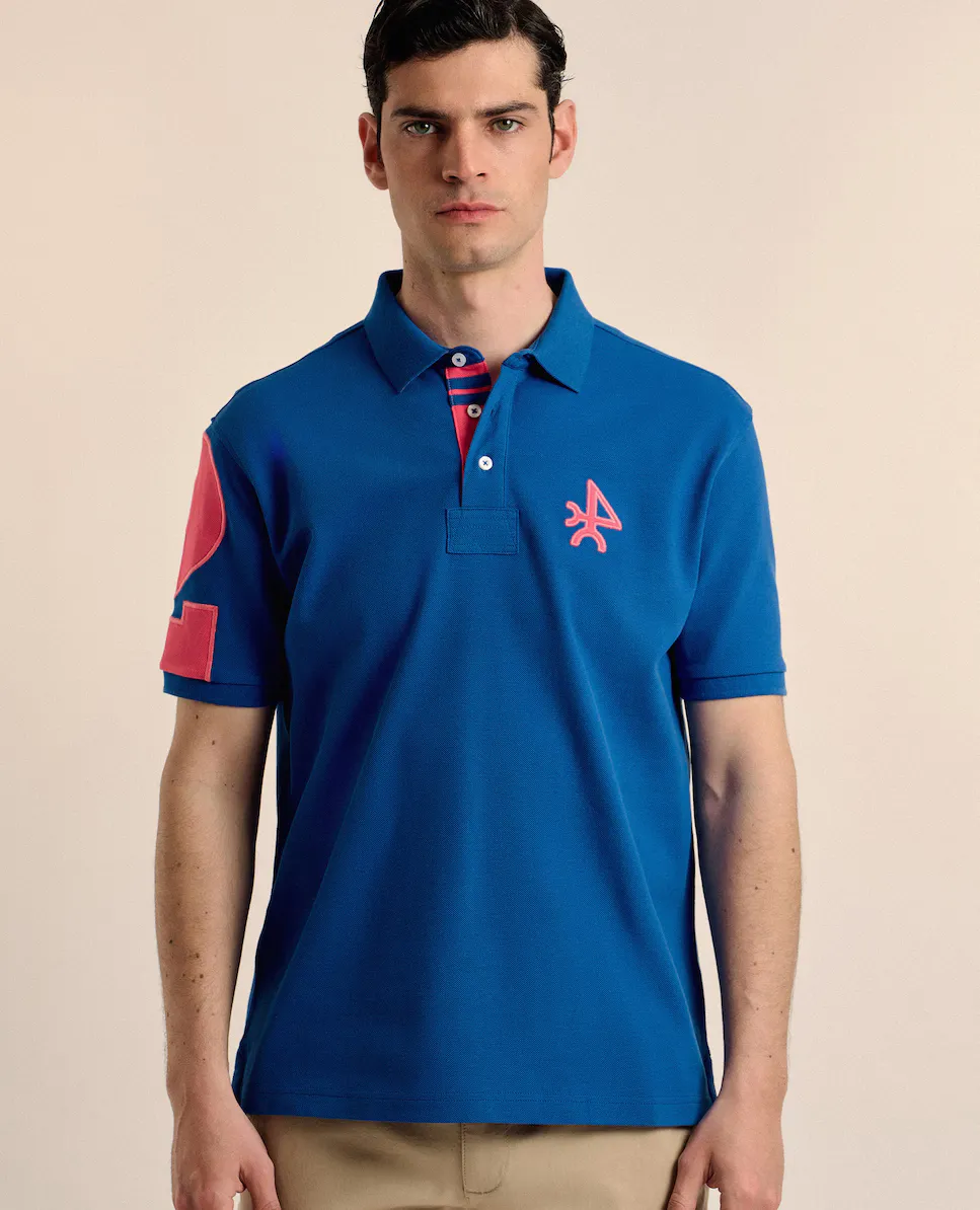 Мужская рубашка-поло классического кроя с короткими рукавами из пике Valecuatro, синий 
Мужская рубашка-поло классического кроя с короткими рукавами из пике Valecuatro, синий