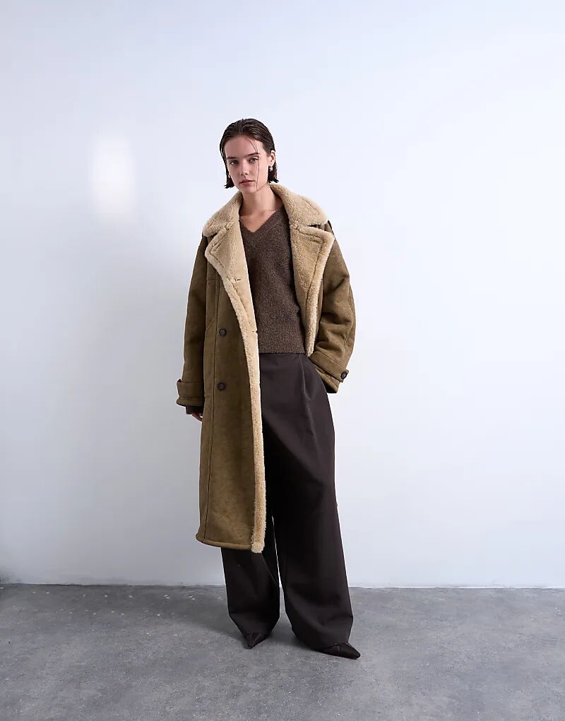 Длинное пальто Topshop из овчины цвета хаки
Длинное пальто Topshop из овчины цвета хаки