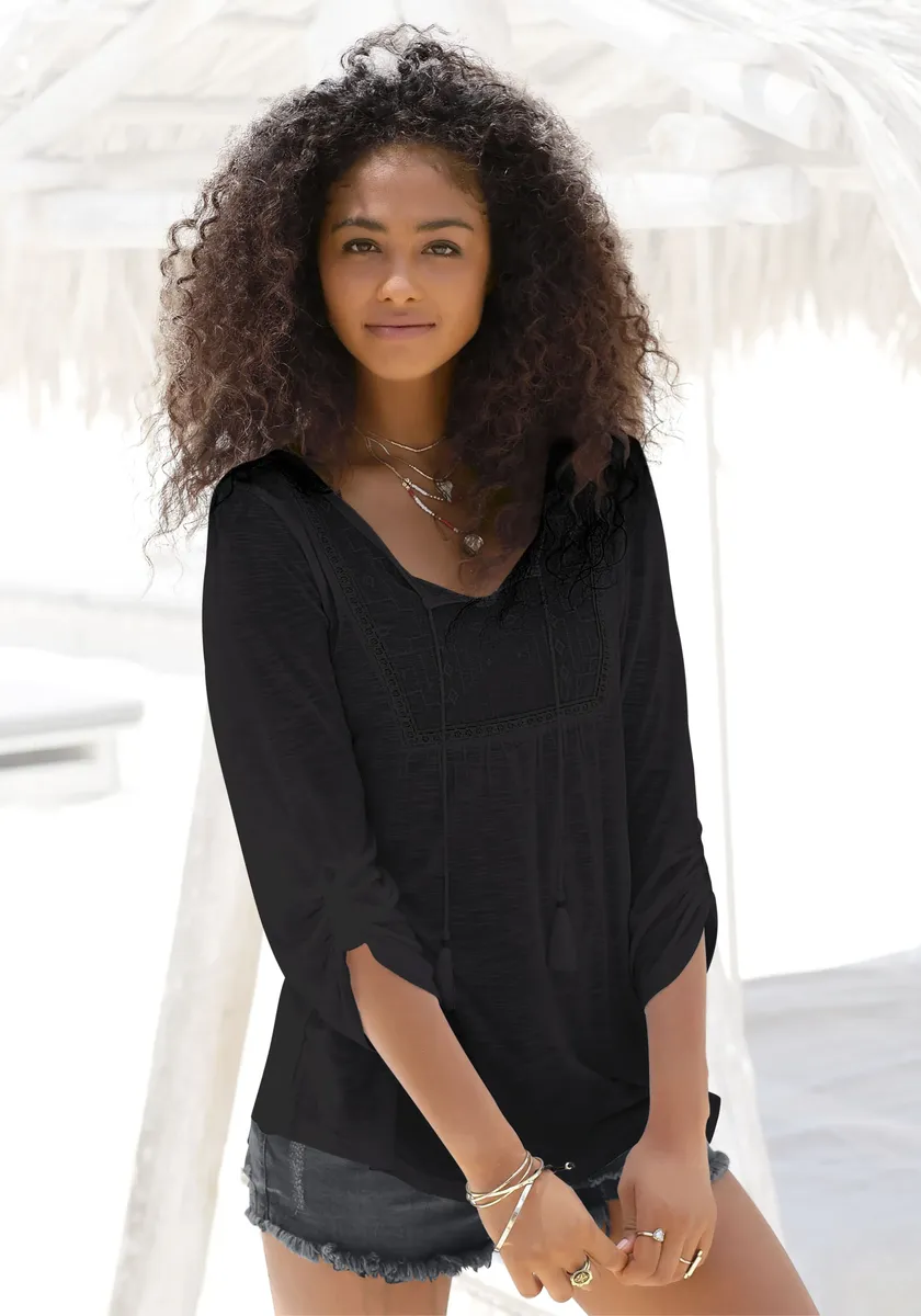 Пляжная рубашка Buffalo, с вышивкой и кисточками, туника, рукава 3/4, блузка-рубашка, черный
Пляжная рубашка Buffalo, с вышивкой и кисточками, туника, рукава 3/4, блузка-рубашка, черный