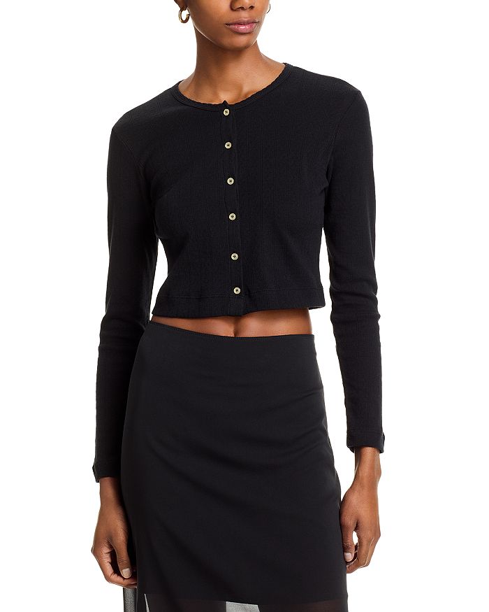 Кардиган укороченный с ажурной вязкой Pointelle LESET, черный
Кардиган укороченный с ажурной вязкой Pointelle LESET, черный