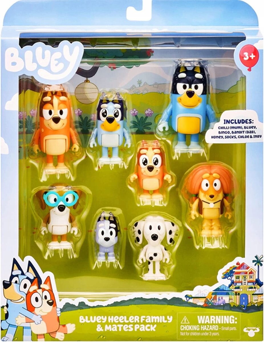 Набор фигурок Bluey Heeler Family & Mates Pack Moose
Набор фигурок Bluey Heeler Family & Mates Pack Moose