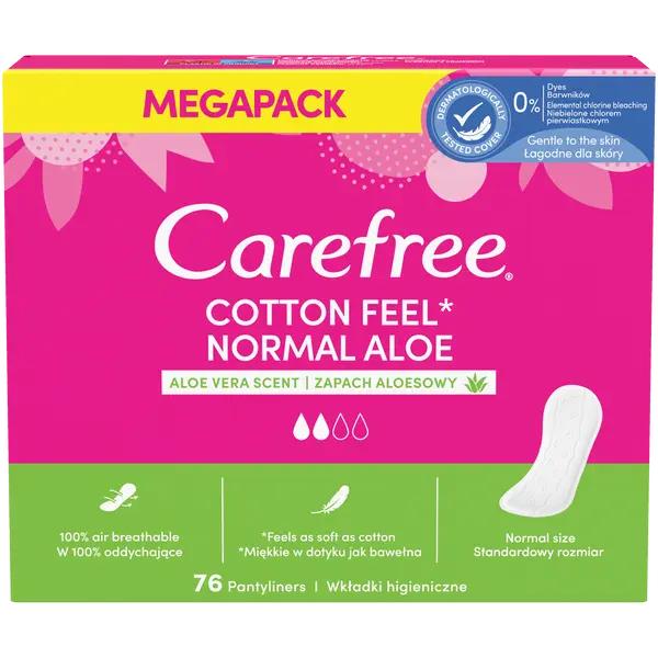 Гигиенические прокладки, 76 шт./1 упаковка. Carefree Aloe
Гигиенические прокладки, 76 шт./1 упаковка. Carefree Aloe