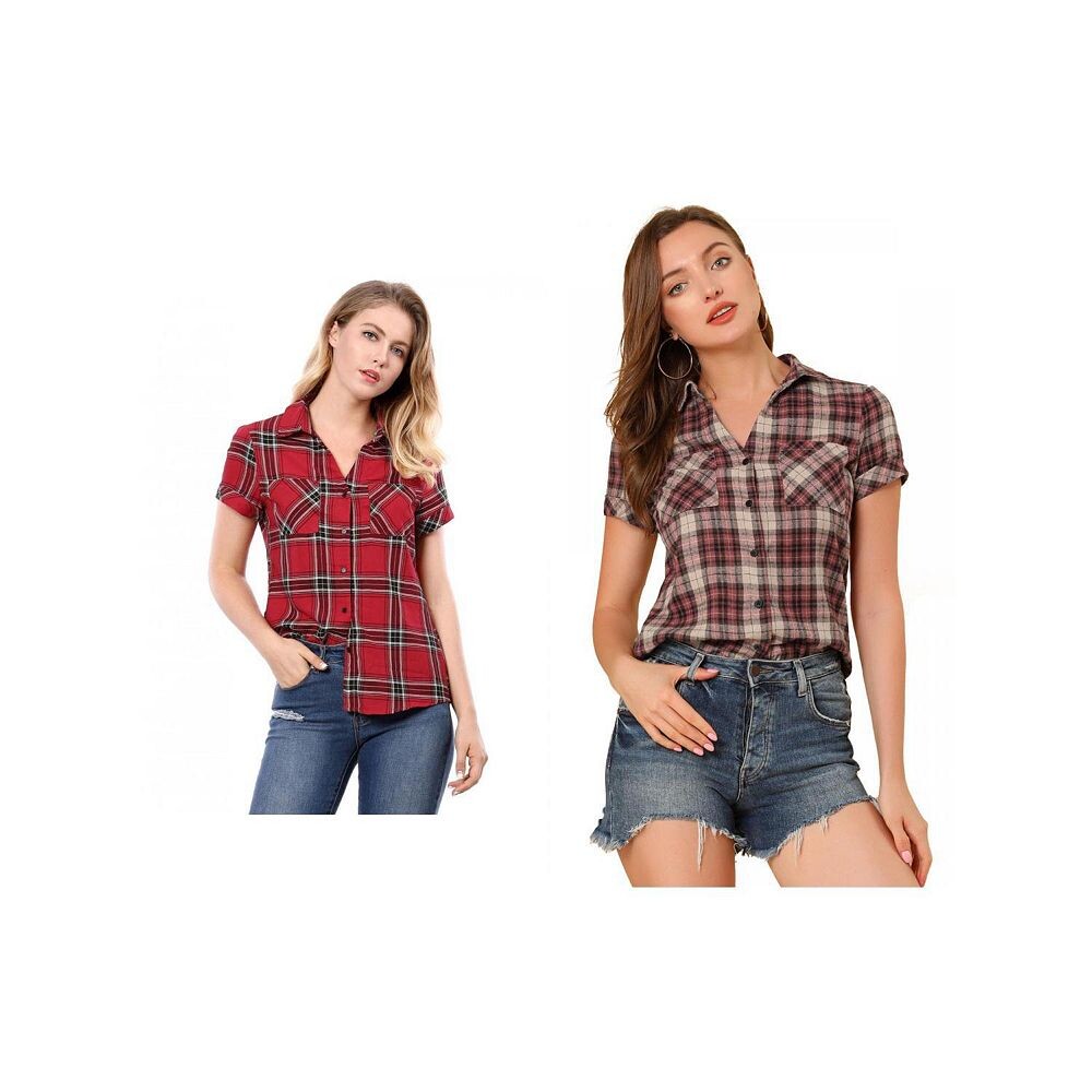 2 упаковки женских хлопковых рубашек в клетку с короткими рукавами и пуговицами спереди ALLEGRA K, цвет Red Beige Red
2 упаковки женских хлопковых рубашек в клетку с короткими рукавами и пуговицами спереди ALLEGRA K, цвет Red Beige Red