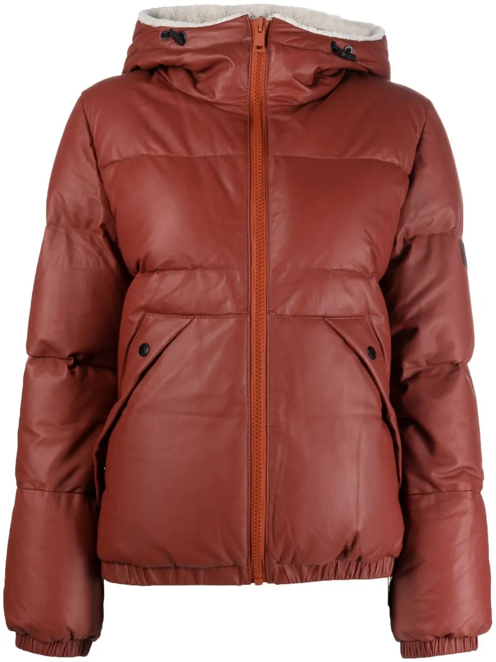 Пуховик с капюшоном и отделкой из овчины YVES SALOMON, коричневый 
Пуховик с капюшоном и отделкой из овчины YVES SALOMON, коричневый