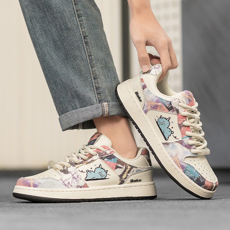 BAKE Антискользящие износостойкие низкие скейтерские кроссовки мужские - бежевый мультиколор, цвет Beige Multicolor 
BAKE Антискользящие износостойкие низкие скейтерские кроссовки мужские - бежевый мультиколор, цвет Beige Multicolor