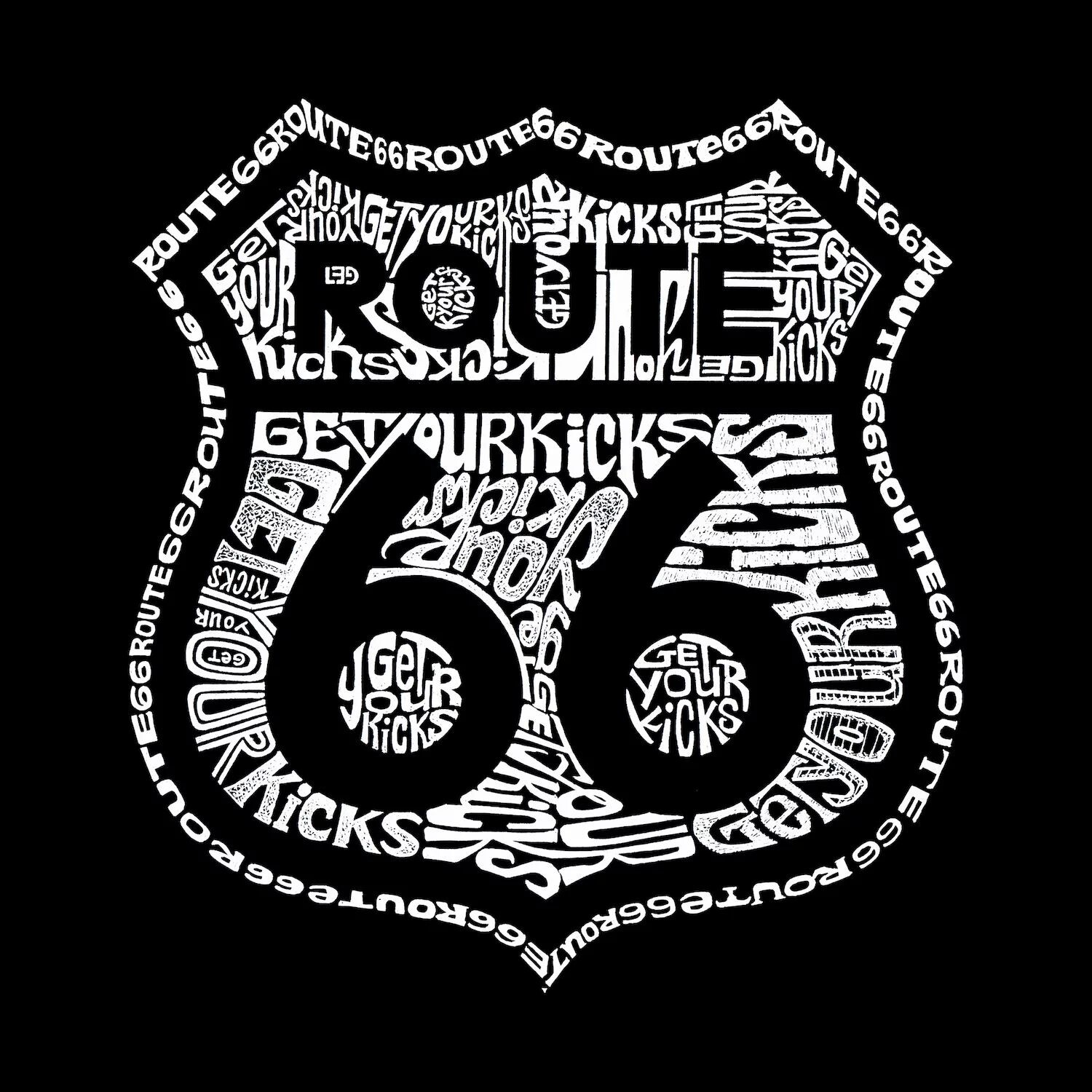 Get Your Kicks on Route 66 — мужская футболка с длинным рукавом с надписью Word Art LA Pop Art
Get Your Kicks on Route 66 — мужская футболка с длинным рукавом с надписью Word Art LA Pop Art