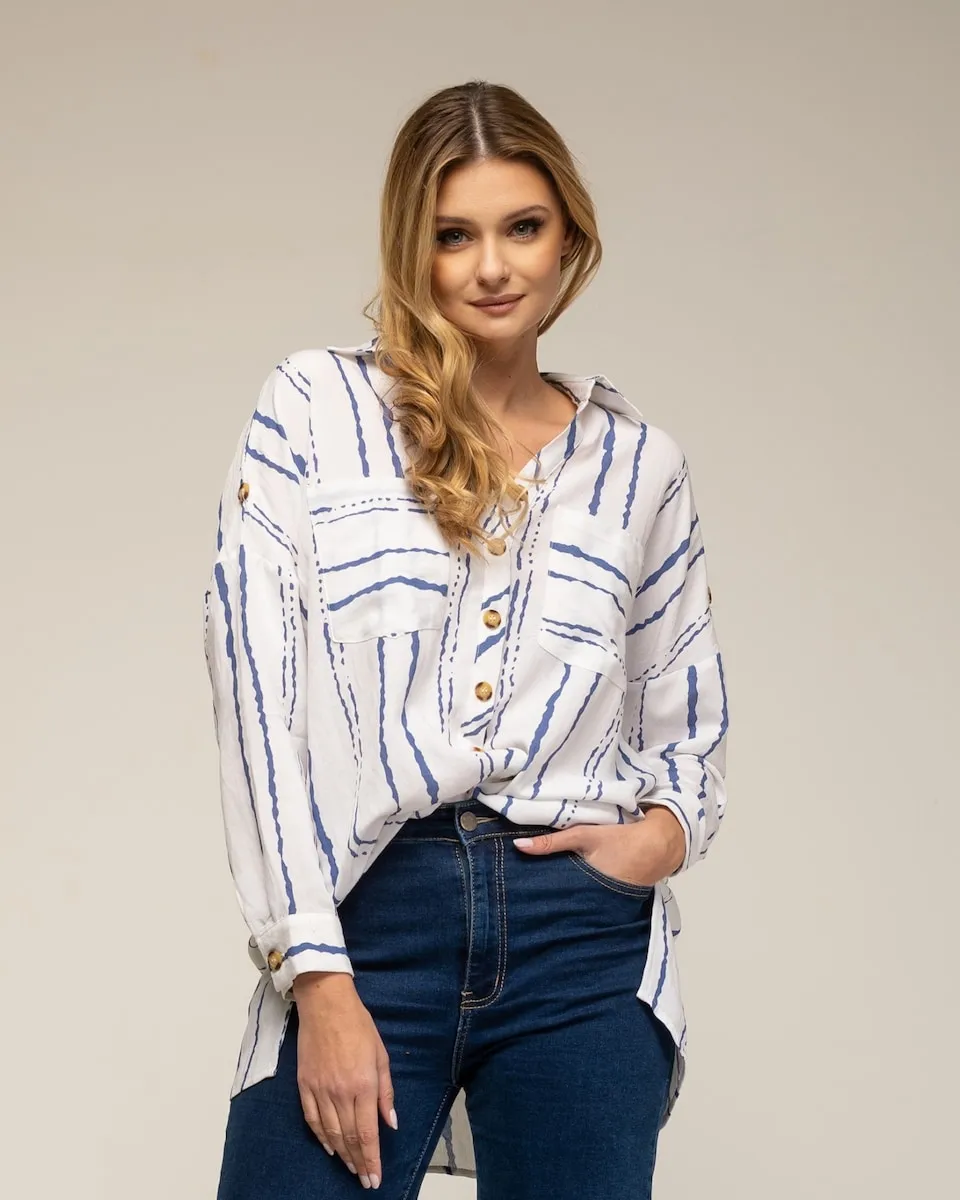 Женская льняная рубашка с полосками и карманами Tantra, синий
Женская льняная рубашка с полосками и карманами Tantra, синий