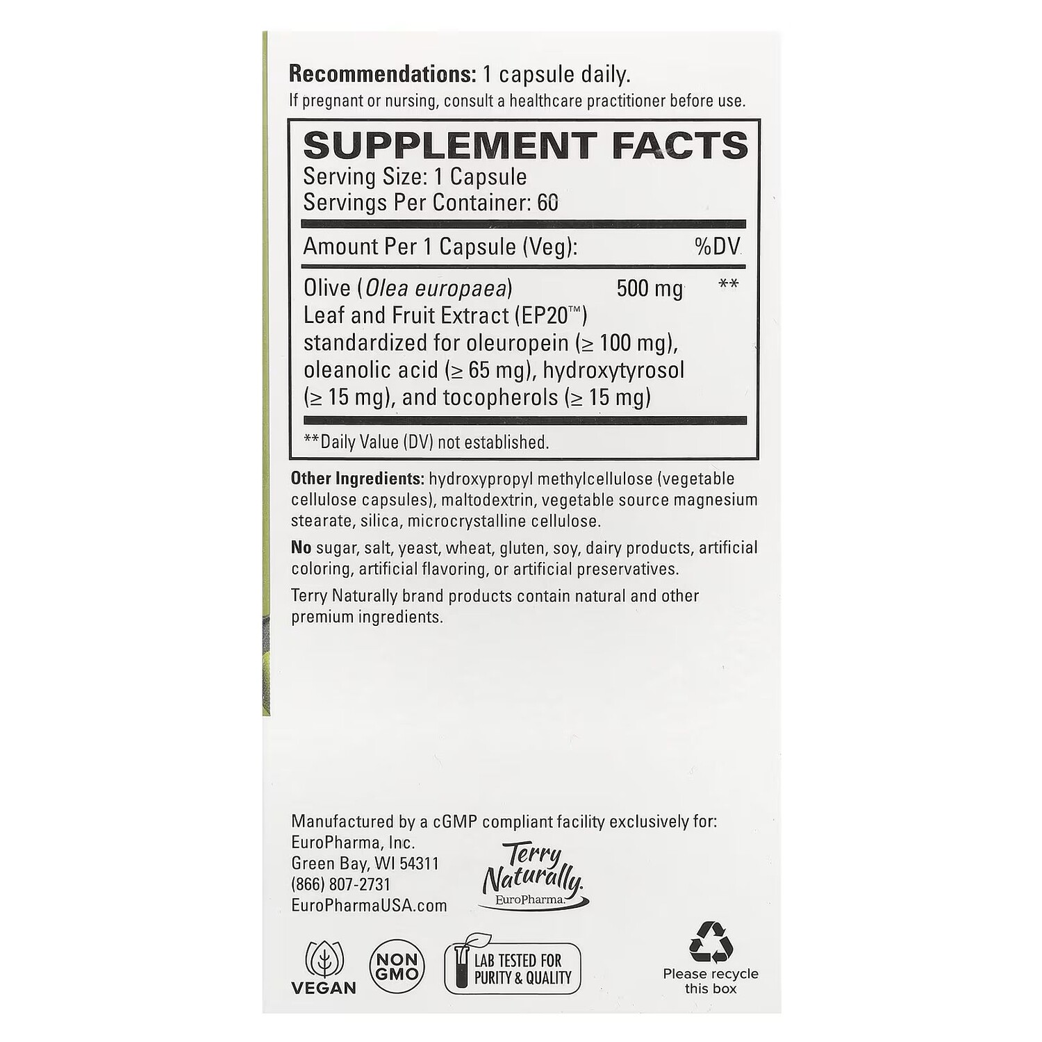 Экстракт оливы полного спектра EP20, 60 капсул Terry Naturally
Экстракт оливы полного спектра EP20, 60 капсул Terry Naturally