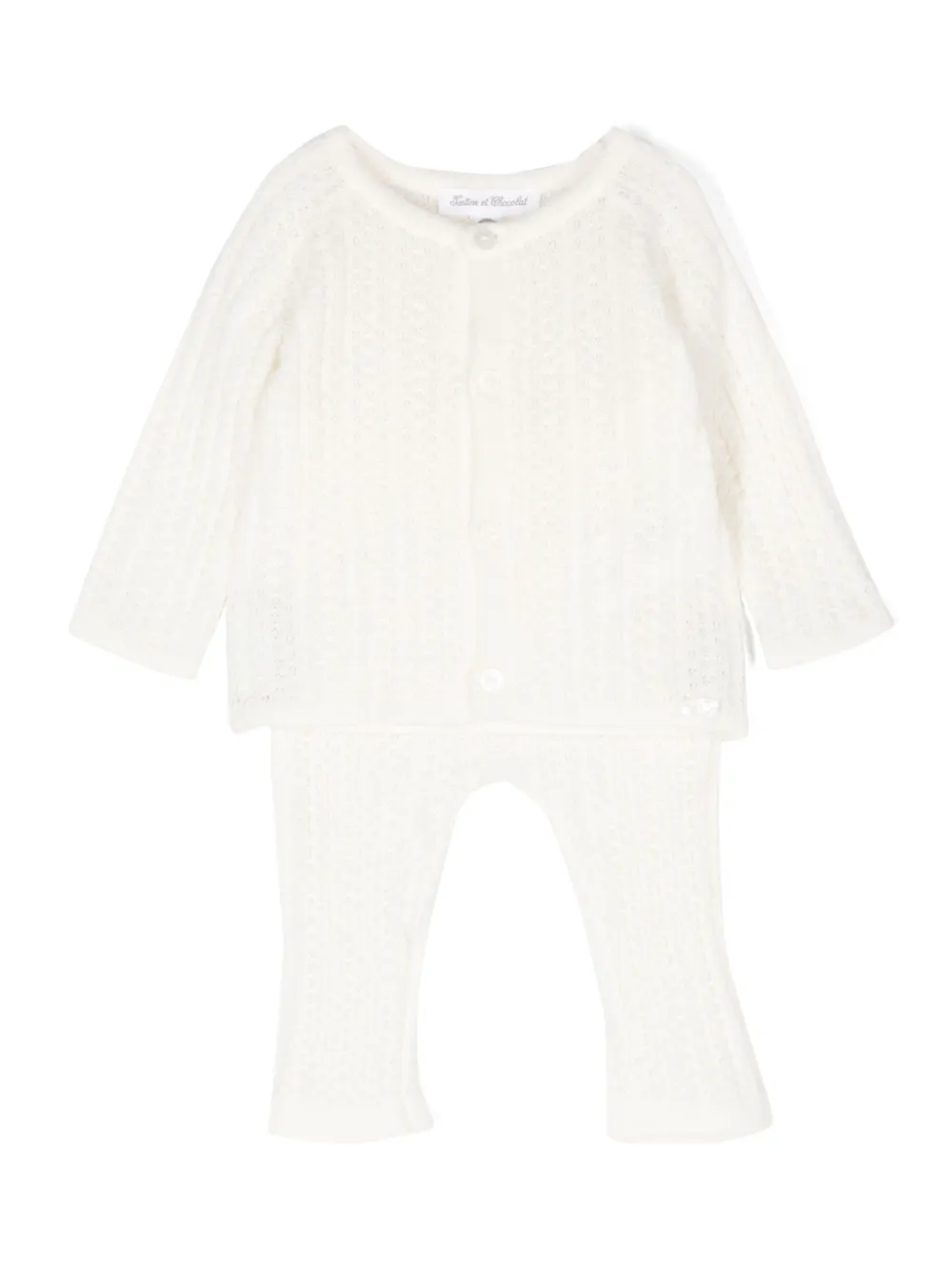 Комплект из кардигана и брюк ажурной вязки Tartine Et Chocolat, белый
Комплект из кардигана и брюк ажурной вязки Tartine Et Chocolat, белый