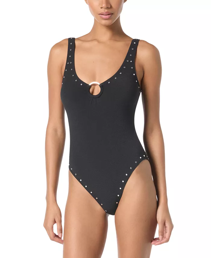 Женский цельнокроеный купальник с кольцом на лифе и круглым вырезом из крепа Michael Kors, черный
Женский цельнокроеный купальник с кольцом на лифе и круглым вырезом из крепа Michael Kors, черный