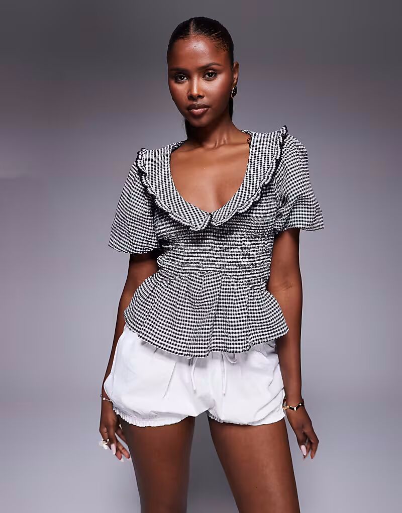 Топ River Island в клетку виши с рукавами-фонариками, черный
Топ River Island в клетку виши с рукавами-фонариками, черный