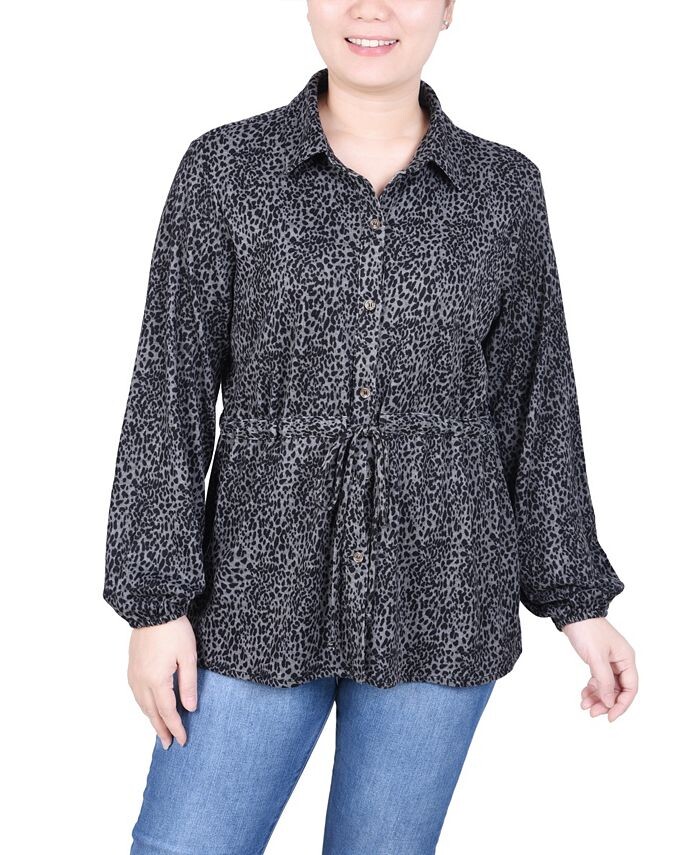 Топ-туника с длинными рукавами «летучая мышь» и кулиской на талии для миниатюрных размеров NY Collection, цвет Gray Black Animal 
Топ-туника с длинными рукавами «летучая мышь» и кулиской на талии для миниатюрных размеров NY Collection, цвет Gray Black Animal