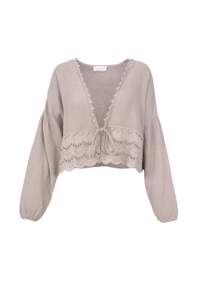 Блузка Laura muslin из муслина с кружевом и завязкой – в стиле бохо весна/лето Seasons Of April, коричневый 
Блузка Laura muslin из муслина с кружевом и завязкой – в стиле бохо весна/лето Seasons Of April, коричневый