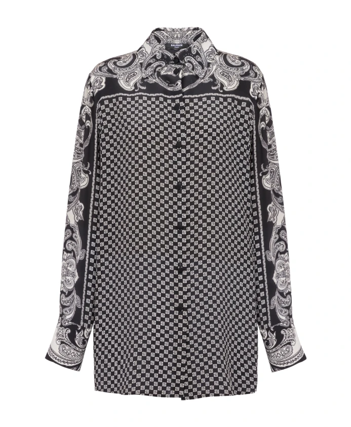 Шелковая рубашка с принтом пейсли и мини монограммой Balmain, черный
Шелковая рубашка с принтом пейсли и мини монограммой Balmain, черный