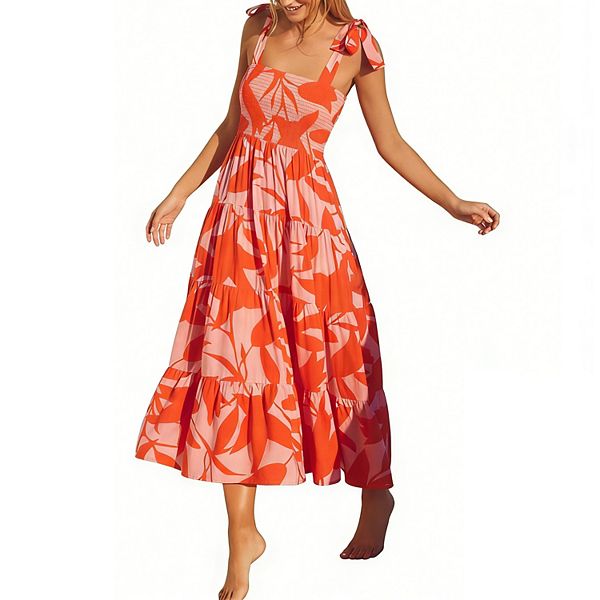Женское летнее платье-макси с тропическим принтом, квадратным вырезом и завязками Clearflower, Red
Женское летнее платье-макси с тропическим принтом, квадратным вырезом и завязками Clearflower, Red