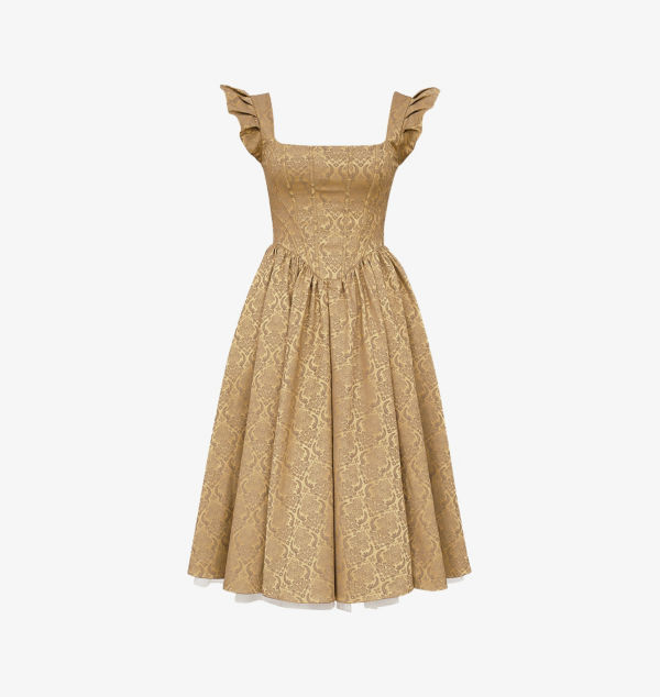 Платье миди из атласа и жаккарда с дамасским узором от Alessandra House Of Cb, золотой
Платье миди из атласа и жаккарда с дамасским узором от Alessandra House Of Cb, золотой