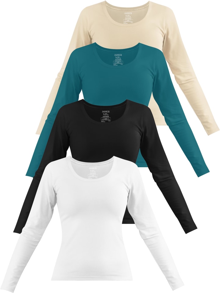 Лонгслив Janice 4 x Damen Langarmshirt Nimes, цвет Weiß/Schwarz/Petrol/Beige
Лонгслив Janice 4 x Damen Langarmshirt Nimes, цвет Weiß/Schwarz/Petrol/Beige
