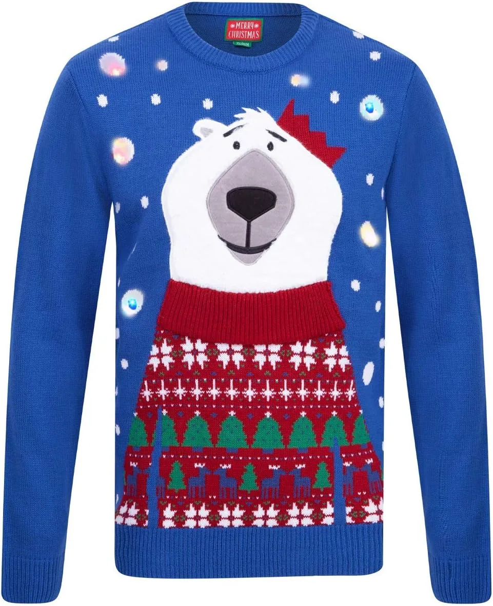Свитер с подсветкой и принтом полярного медведя и пингвина на санях Merry christmas
Свитер с подсветкой и принтом полярного медведя и пингвина на санях Merry christmas